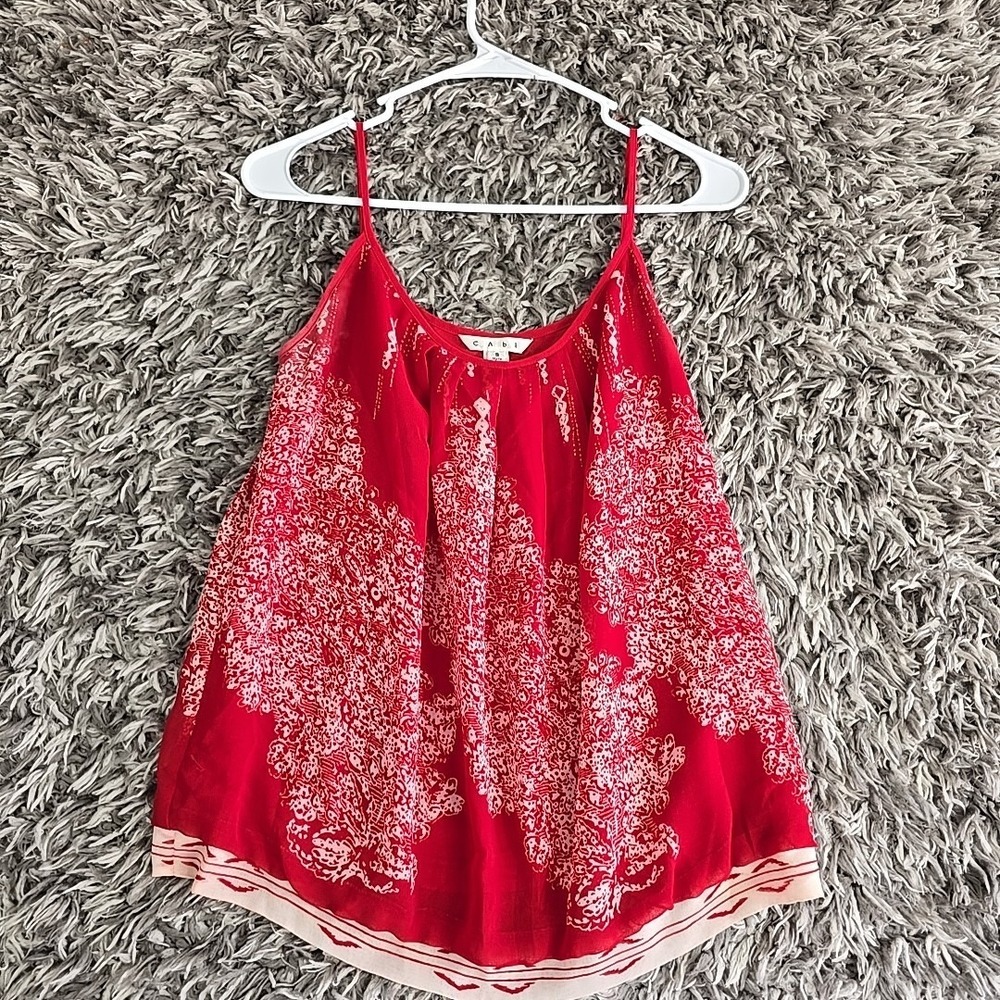 Cabi Red White Abstract Medallion Print Spaghetti Strap Cami Tank Top Small